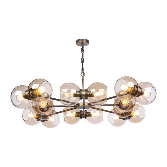 David Hunt Lighting Juno 16 light pendant Antique Brass with Amber glass