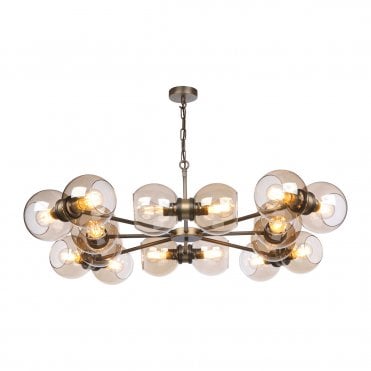 Juno 16 light pendant Antique Brass with Amber glass