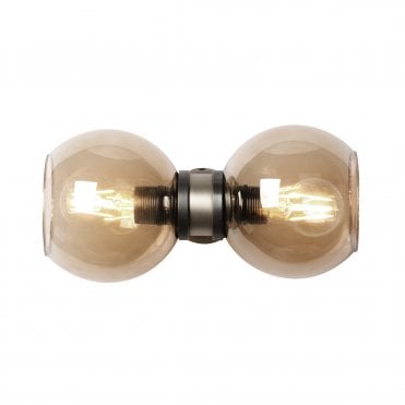 Juno double wall light Antique Brass with Amber glass