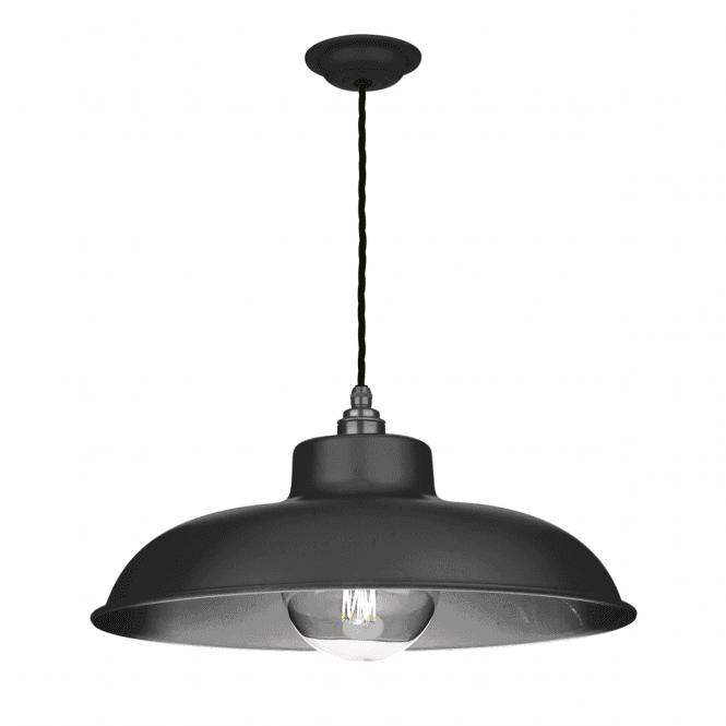 David Hunt Lighting Metro 1 Light Pendant Black/Brushed Chrome And Black Braided Cable