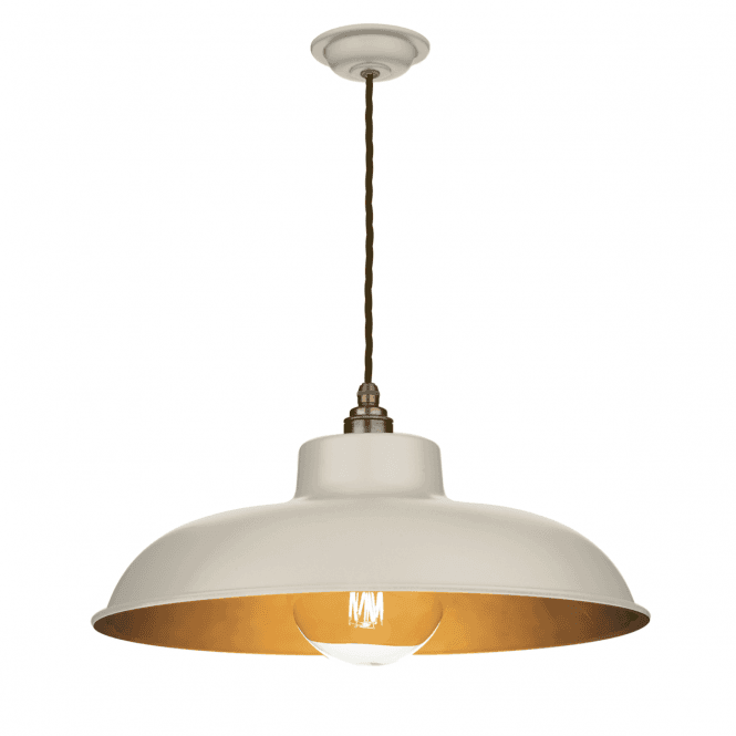 David Hunt Lighting Metro 1 Light Pendant Cotswold Cream/Antique Brass And Brown Braided Cable