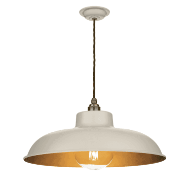 Metro 1 Light Pendant Cotswold Cream/Antique Brass And Brown Braided Cable