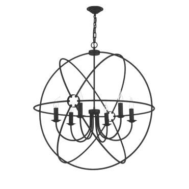Orb 6 Light Pendant Black With Black Braided Cable