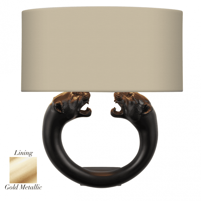David Hunt Lighting Panther Wall Light Matt Black With Limestone/Gold Linen Shade