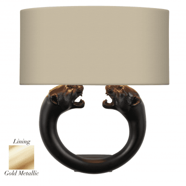 Panther Wall Light Matt Black With Limestone/Gold Linen Shade