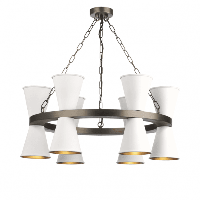 David Hunt Lighting Putney 12 light pendant in Antique Brass/Arctic white