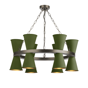 Putney 12 light pendant in Antique Brass/Juniper Green