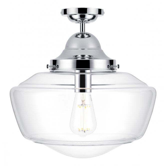 David Hunt Lighting Rydal Semi Flush Pendant Chrome With Opal Glass IP44 Rated