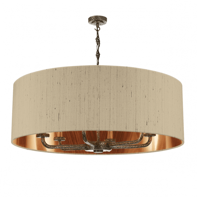 David Hunt Lighting Sloane 6 Light Pendant Bronze With Taupe/Bronze Silk Shade
