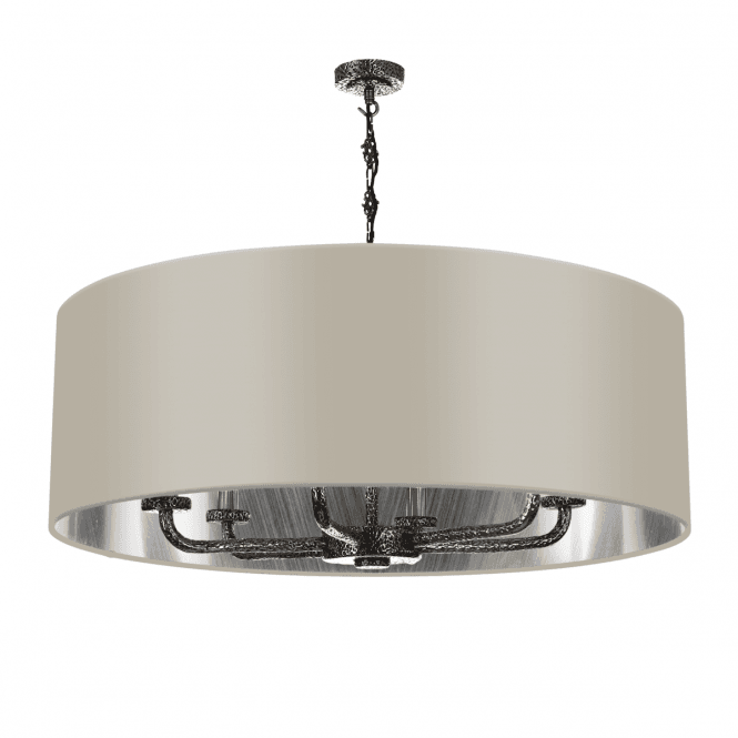 David Hunt Lighting Sloane 6 Light Pendant Pewter With Cloud/Silver Satin Shade