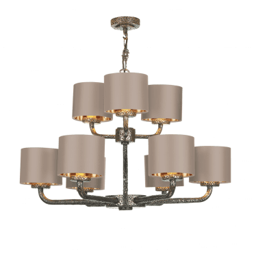 Sloane 9 light pendant in Bronze with Chestnut/Gold shades