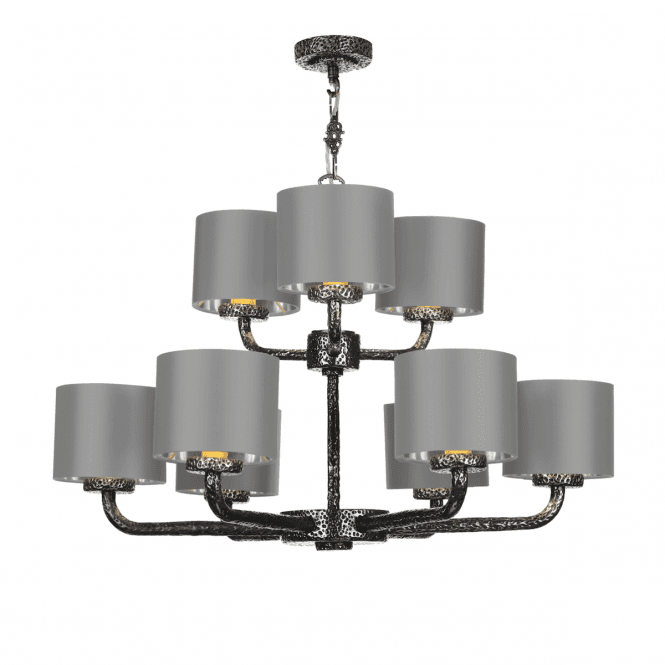 David Hunt Lighting Sloane 9 light pendant in Pewter with Seal/silver shades