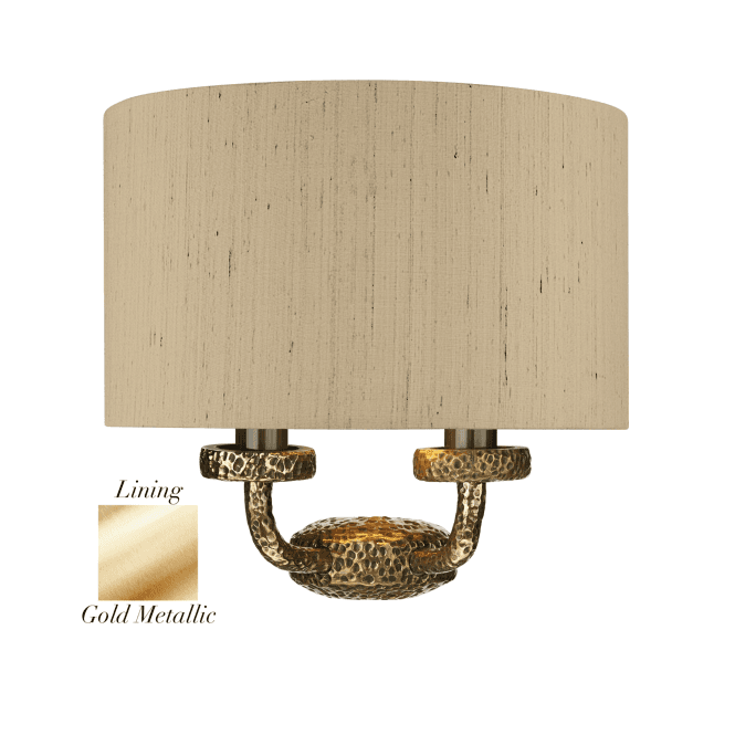 David Hunt Lighting Sloane Double Wall Light Bronze With Taupe/Gold Silk Shade
