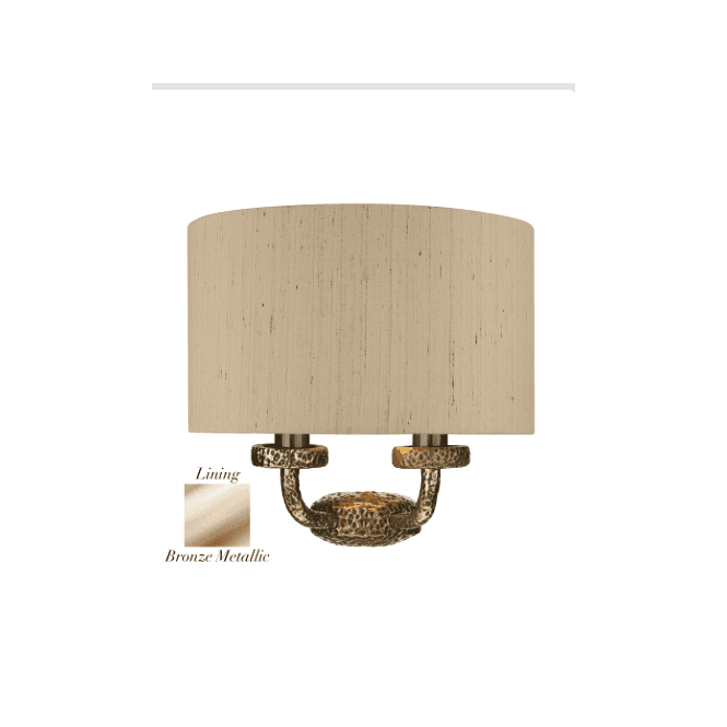 David Hunt Lighting Sloane Double Wall Light Bronze With Taupe/Gold Silk Shade
