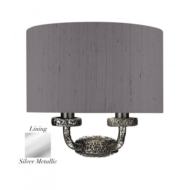 David Hunt Lighting Sloane Double Wall Light Pewter With Charcoal/Silver Silk Shade