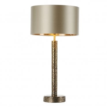 Sloane Large Table Lamp In Bronze Finish & 30cm Bespoke Almond Cream Satin Silk Shade/Bronze Laminate Inner