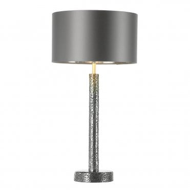 Sloane Large Table Lamp In Pewter With Bespoke Seal Satin Shade with Silver Laminate Inner