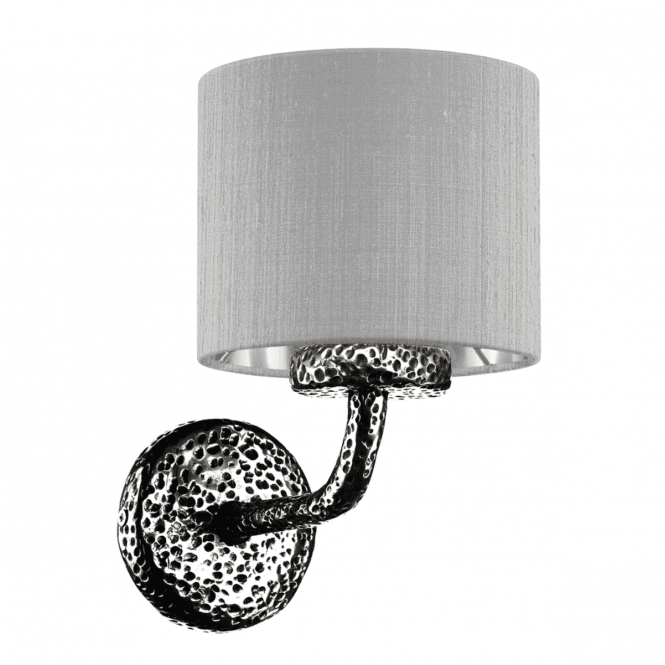 David Hunt Lighting Sloane Single Wall Light Pewter With Silver Grey/Silver Silk Shade