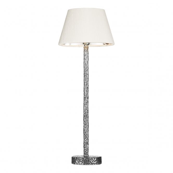 David Hunt Lighting Sloane Table Lamp in Pewter Finish & 25cm Empire Drum Ivory Silk Shade/Silver Inner