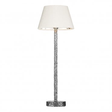 Sloane Table Lamp in Pewter Finish & 25cm Empire Drum Ivory Silk Shade/Silver Inner