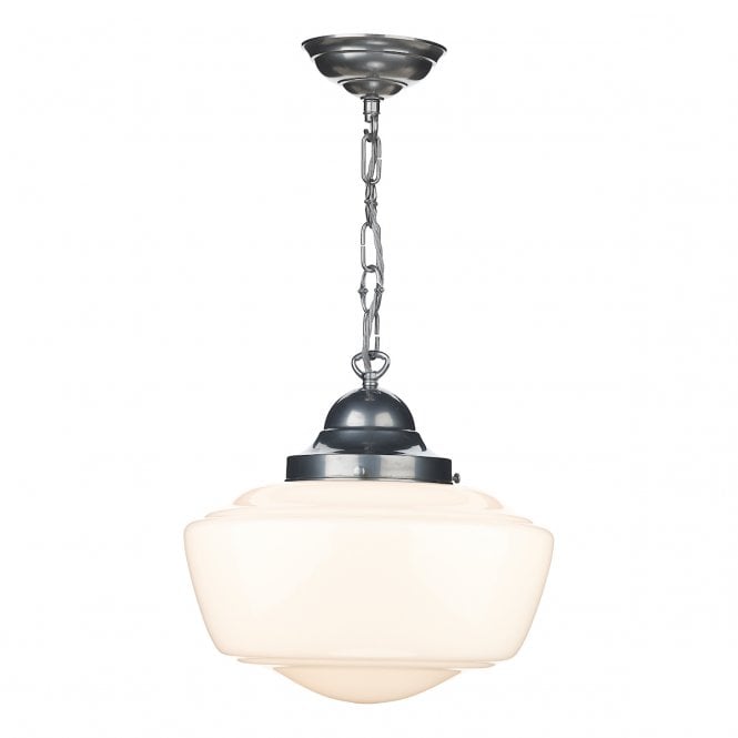 David Hunt Lighting Stowe 1 Light Pendant In Satin Chrome With Opal Glass