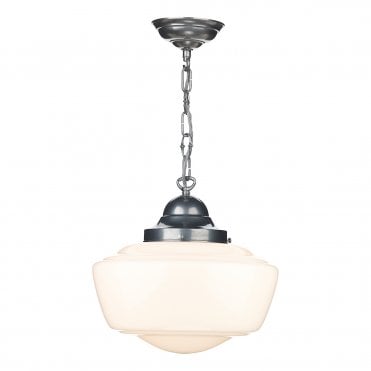 Stowe 1 Light Pendant In Satin Chrome With Opal Glass