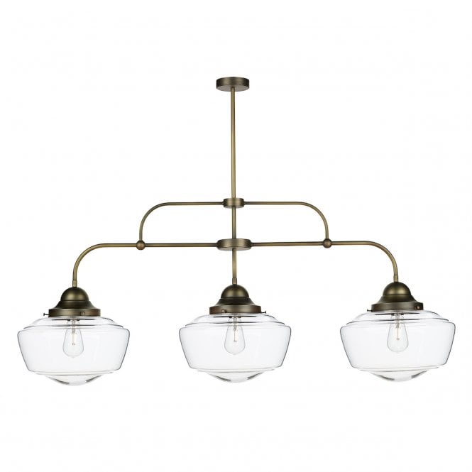 David Hunt Lighting Stowe 3 Light Pendant In Antique Brass With Clear Glass