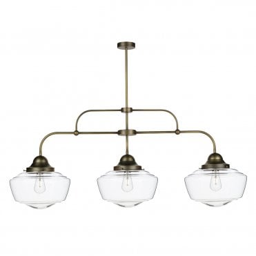 Stowe 3 Light Pendant In Antique Brass With Clear Glass
