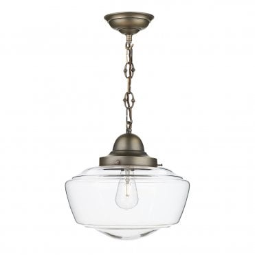 Stowe Single Pendant In Antique Brass With Clear Glass
