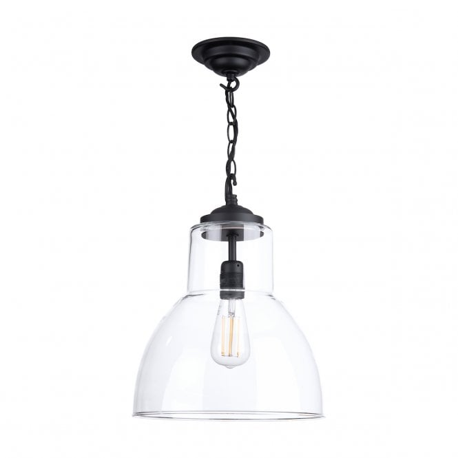 David Hunt Lighting Upton 1 light pendant large Black Clear glass