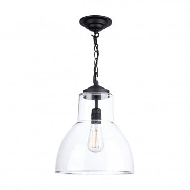 Upton 1 light pendant large Black Clear glass