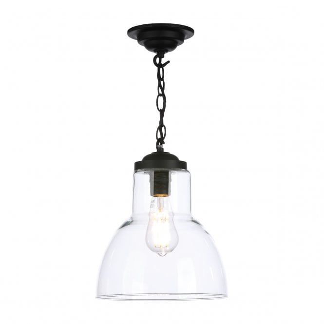 David Hunt Lighting Upton 1 light pendant small Black Clear glass
