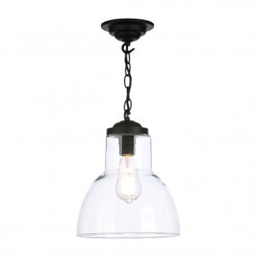 Upton 1 light pendant small Black Clear glass