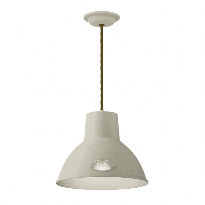 David Hunt Lighting Utility Pendant Pebble/Antique Brass Inner And Brown Braided Cable