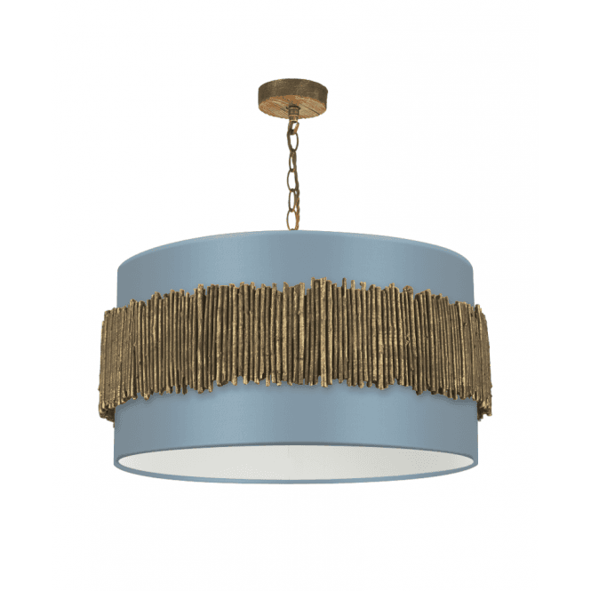 David Hunt Lighting Willow 4 Light Pendant Gold Cocoa With Airforce blue/White Satin Shade