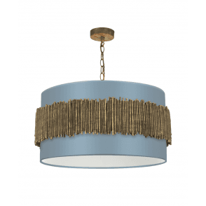 David Hunt Lighting Willow 4 Light Pendant Gold Cocoa With Airforce blue/White Satin Shade