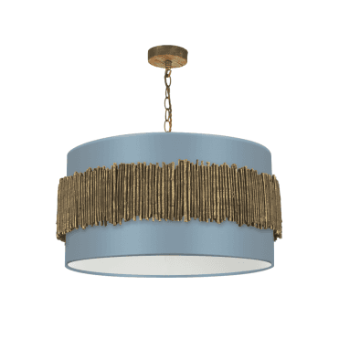 Willow 4 Light Pendant Gold Cocoa With Airforce blue/White Satin Shade
