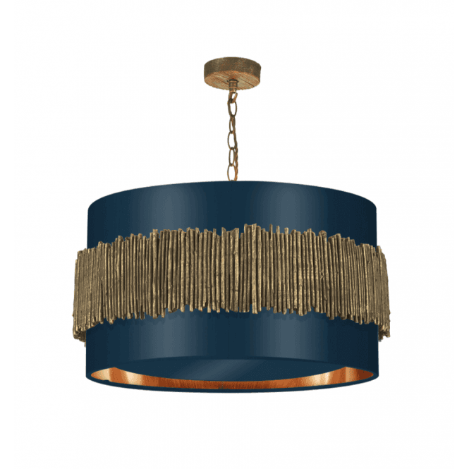 David Hunt Lighting Willow 4 Light  Pendant Gold Cocoa with Baffle in Poseidon Satin Silk Shade & Bronze Laminate Inner