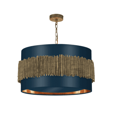 Willow 4 Light  Pendant Gold Cocoa with Baffle in Poseidon Satin Silk Shade & Bronze Laminate Inner