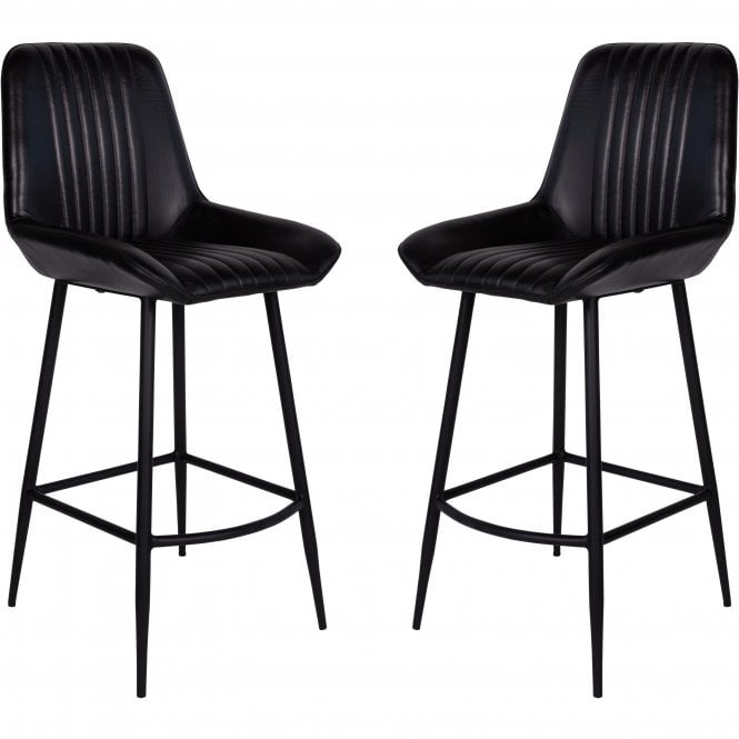 Fabco Collection Pair of Leather Bar Stools in Charcoal