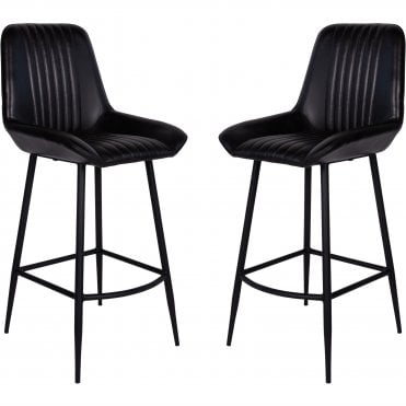Fabco Collection Pair of Leather Bar Stools in Charcoal