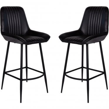 Pair of Leather Bar Stools in Charcoal