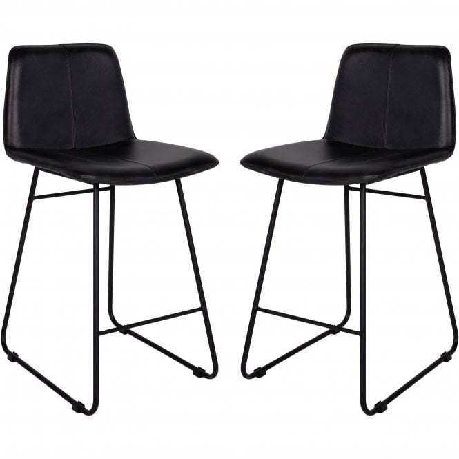 Fabco Collection Pair of Leather Bar Stools in Charcoal