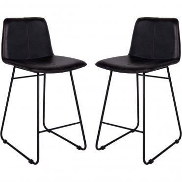Pair of Leather Bar Stools in Charcoal