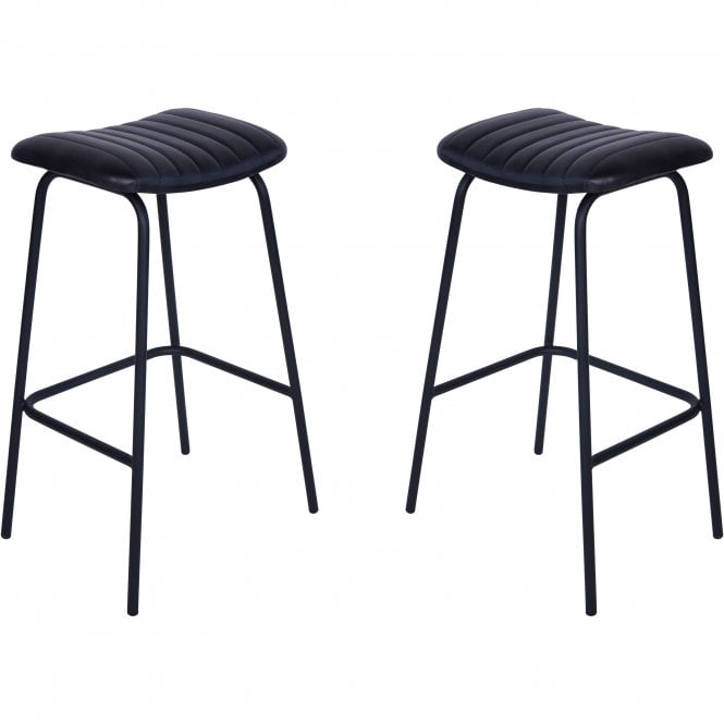 Fabco Collection Pair of Leather Bar Stools in Charcoal