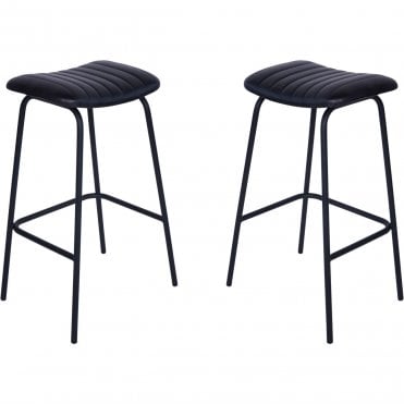 Pair of Leather Bar Stools in Charcoal