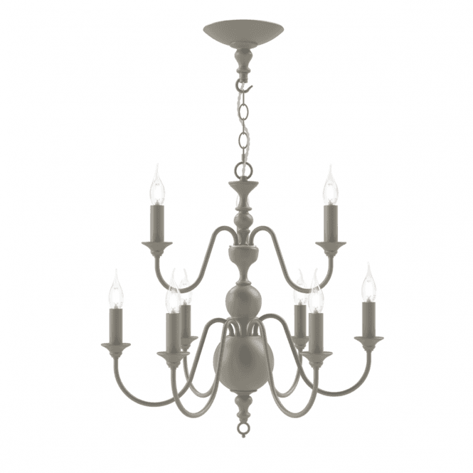 Flemish 9 Light Pendant in Bespoke Powder Grey with Silver Braided Cable