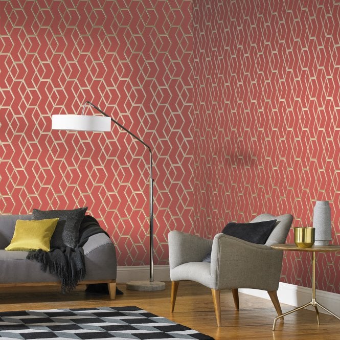 Graham & Brown  Archetype Coral Gold Wallpaper 104736