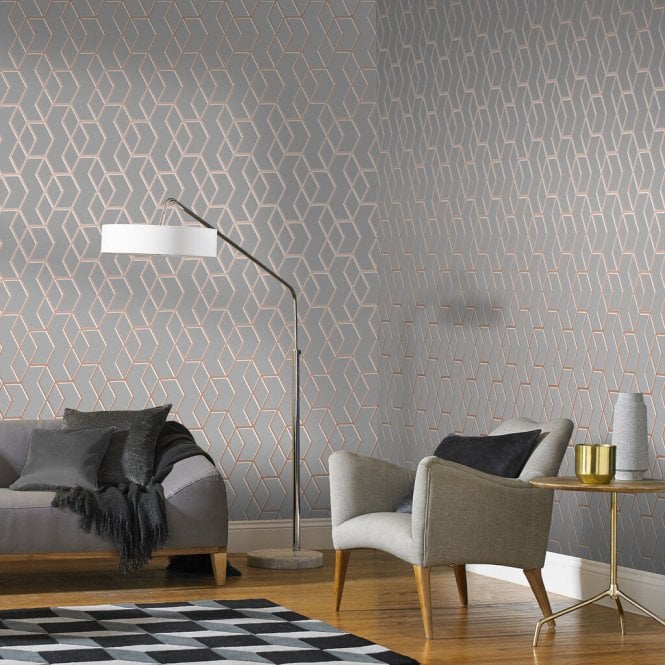 Graham & Brown  Archetype Grey Rose Gold Wallpaper 104734
