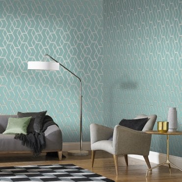 Graham & Brown Archetype Mint White Gold Wallpaper 104732
